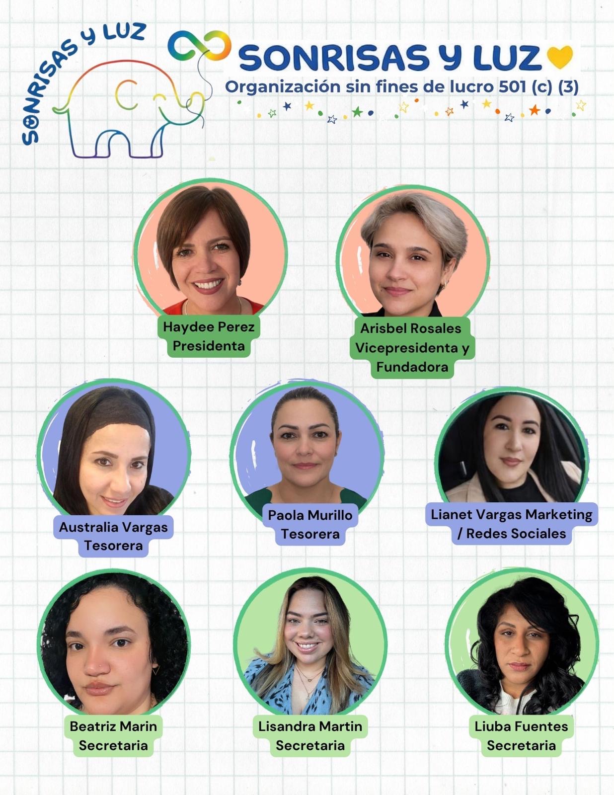 Equipo de Sonrisas y Luz: Haydee Perez, Arisbel Rosales, Australia Vargas, Paola Murillo, Lianet Vargas, Beatriz Marin, Lisandra Martin y Liuba Fuentes