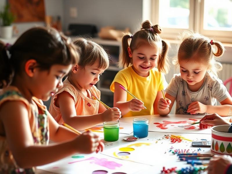 Niños pintando en un taller de arte